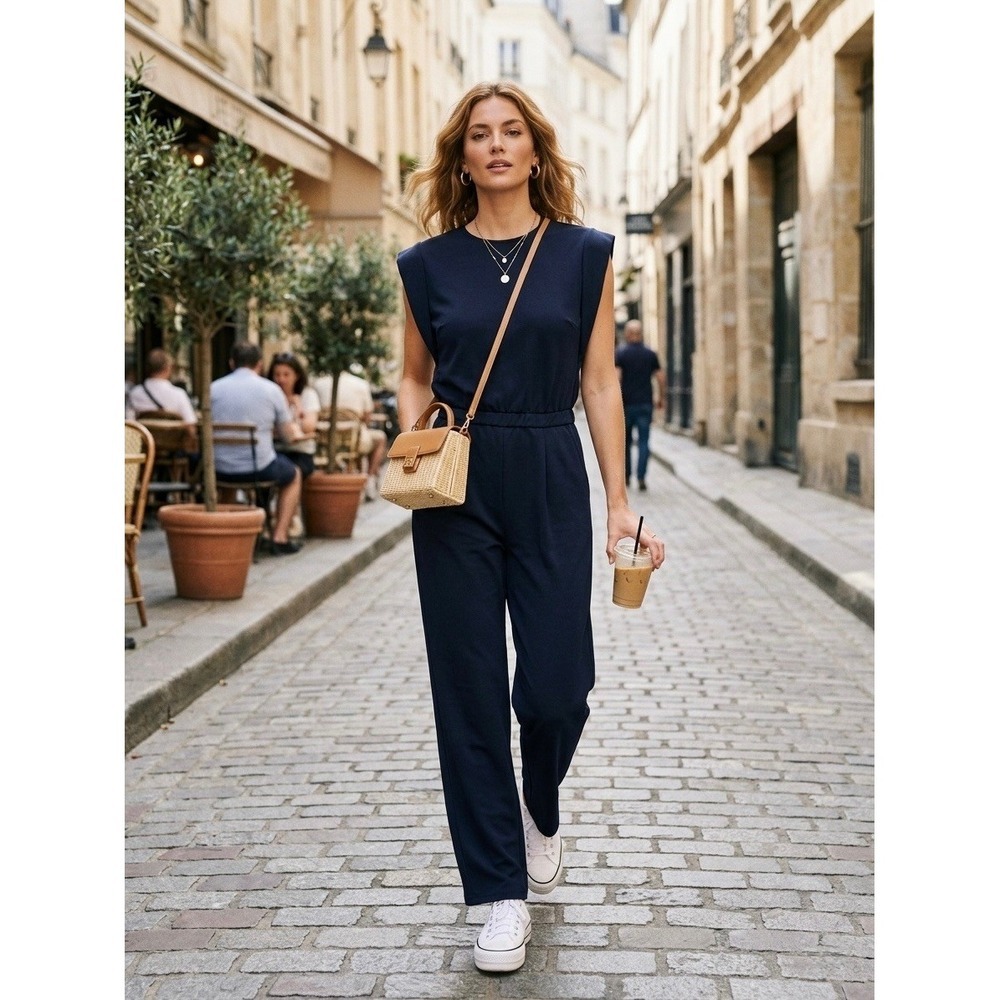 Sundays by We Are Sundays Navy Blue Cap Sleeve Wide Leg Jumpsuit Size XS